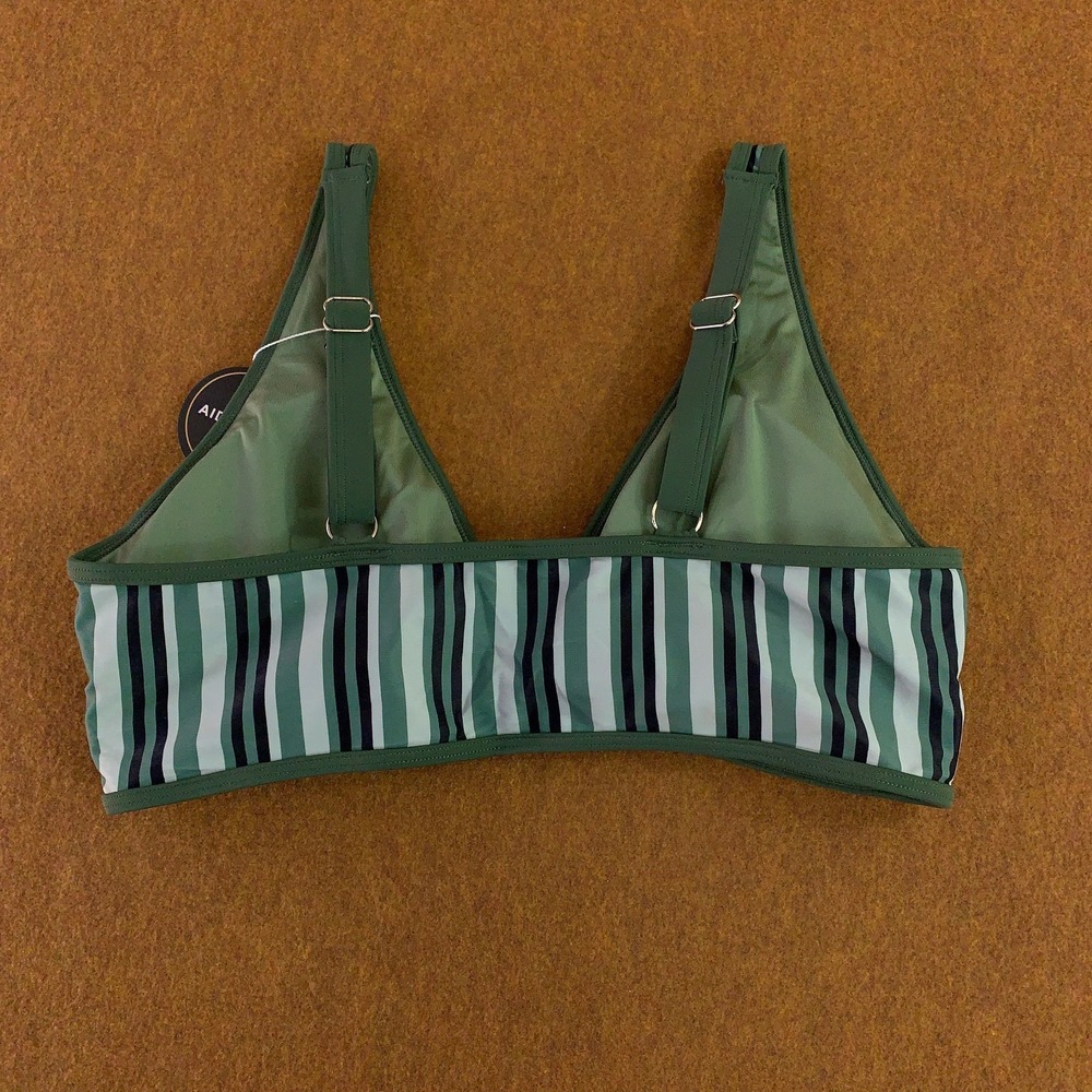 Aidonger Womens X-Large Green Striped High Waist Bottom 2 Piece Bikini Set NWT - Picture 7 of 9
